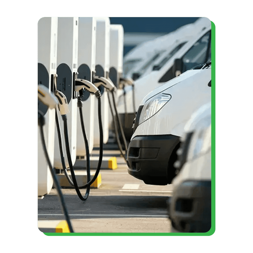 Eco-Ace fleet of electric service vehicles charging.